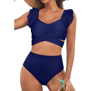 imageAleumdr Womens High Waisted Bikini Sets Ruffle Two Piece Swimsuits Crisscross Bathing SuitsA3 Navy Blue