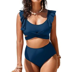 imageAleumdr Womens High Waisted Bikini Sets Ruffle Two Piece Swimsuits Crisscross Bathing SuitsA4 Blue