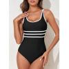imageAleumdr Womens Color Block One Piece Athletic Swimsuit Sports Tummy Control Cheeky High Cut Bathing SuitsBlack