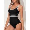 imageAleumdr Womens Color Block One Piece Athletic Swimsuit Sports Tummy Control Cheeky High Cut Bathing SuitsBlack