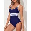 imageAleumdr Womens Color Block One Piece Athletic Swimsuit Sports Tummy Control Cheeky High Cut Bathing SuitsBlue