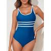 imageAleumdr Womens Color Block One Piece Athletic Swimsuit Sports Tummy Control Cheeky High Cut Bathing SuitsDark Blue