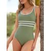 imageAleumdr Womens Color Block One Piece Athletic Swimsuit Sports Tummy Control Cheeky High Cut Bathing SuitsGreen