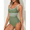 imageAleumdr Womens Color Block One Piece Athletic Swimsuit Sports Tummy Control Cheeky High Cut Bathing SuitsGreen