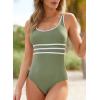 imageAleumdr Womens Color Block One Piece Athletic Swimsuit Sports Tummy Control Cheeky High Cut Bathing SuitsGreen