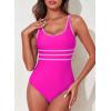 imageAleumdr Womens Color Block One Piece Athletic Swimsuit Sports Tummy Control Cheeky High Cut Bathing SuitsHot Pink