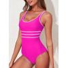 imageAleumdr Womens Color Block One Piece Athletic Swimsuit Sports Tummy Control Cheeky High Cut Bathing SuitsHot Pink