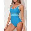 imageAleumdr Womens Color Block One Piece Athletic Swimsuit Sports Tummy Control Cheeky High Cut Bathing SuitsLight Blue