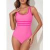 imageAleumdr Womens Color Block One Piece Athletic Swimsuit Sports Tummy Control Cheeky High Cut Bathing SuitsPink