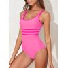 imageAleumdr Womens Color Block One Piece Athletic Swimsuit Sports Tummy Control Cheeky High Cut Bathing SuitsPink