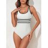 imageAleumdr Womens Color Block One Piece Athletic Swimsuit Sports Tummy Control Cheeky High Cut Bathing SuitsWhite
