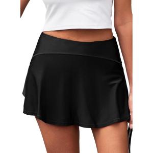 imageAleumdr Womens 3quot Swim Skirt High Waisted Ruched Swimsuit Bottom Tankini Bikini Bottom with PocketsBlack