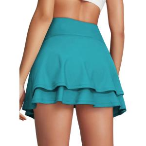 imageAleumdr Womens 3quot Swim Skirt High Waisted Ruched Swimsuit Bottom Tankini Bikini Bottom with PocketsCyan Blue