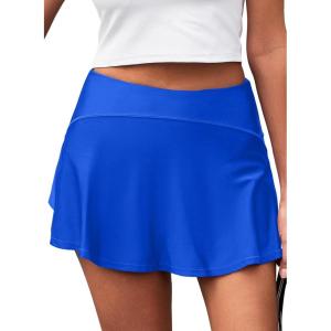imageAleumdr Womens 3quot Swim Skirt High Waisted Ruched Swimsuit Bottom Tankini Bikini Bottom with PocketsRoyal Blue