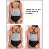 imageAleumdr Womens Blouson Tankini Swimsuits Athletic Two Piece Strappy Tummy Control Bathing Suits with BottomsBlack Stripe