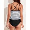 imageAleumdr Womens Blouson Tankini Swimsuits Athletic Two Piece Strappy Tummy Control Bathing Suits with BottomsBlack Stripe