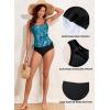imageAleumdr Womens Blouson Tankini Swimsuits Athletic Two Piece Strappy Tummy Control Bathing Suits with BottomsBlue Leaf