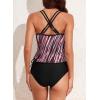 imageAleumdr Womens Blouson Tankini Swimsuits Athletic Two Piece Strappy Tummy Control Bathing Suits with BottomsStriped Red