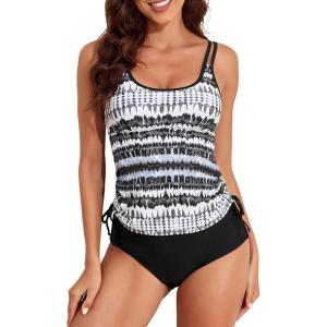 imageAleumdr Womens Blouson Tankini Swimsuits Athletic Two Piece Strappy Tummy Control Bathing Suits with BottomsBlack