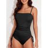imageAleumdr Womens Ribbed One Piece Tummy Control Swimsuit Cheeky Tie Side High Cut Bathing Suit SwimwearBlack