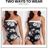 imageAleumdr Womens Ribbed One Piece Tummy Control Swimsuit Cheeky Tie Side High Cut Bathing Suit SwimwearBlack Floral