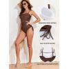 imageAleumdr Womens Ribbed One Piece Tummy Control Swimsuit Cheeky Tie Side High Cut Bathing Suit SwimwearCoffee