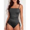imageAleumdr Womens Ribbed One Piece Tummy Control Swimsuit Cheeky Tie Side High Cut Bathing Suit SwimwearDark Grey