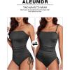 imageAleumdr Womens Ribbed One Piece Tummy Control Swimsuit Cheeky Tie Side High Cut Bathing Suit SwimwearDark Grey