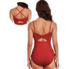 imageAleumdr Womens Ribbed One Piece Tummy Control Swimsuit Cheeky Tie Side High Cut Bathing Suit SwimwearFiery Red