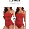 imageAleumdr Womens Ribbed One Piece Tummy Control Swimsuit Cheeky Tie Side High Cut Bathing Suit SwimwearFiery Red