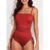 imageAleumdr Womens Ribbed One Piece Tummy Control Swimsuit Cheeky Tie Side High Cut Bathing Suit SwimwearFiery Red