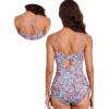 imageAleumdr Womens Ribbed One Piece Tummy Control Swimsuit Cheeky Tie Side High Cut Bathing Suit SwimwearFloral Blue