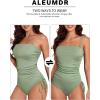 imageAleumdr Womens Ribbed One Piece Tummy Control Swimsuit Cheeky Tie Side High Cut Bathing Suit SwimwearGreen