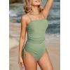 imageAleumdr Womens Ribbed One Piece Tummy Control Swimsuit Cheeky Tie Side High Cut Bathing Suit SwimwearGreen