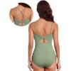 imageAleumdr Womens Ribbed One Piece Tummy Control Swimsuit Cheeky Tie Side High Cut Bathing Suit SwimwearGreen