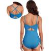 imageAleumdr Womens Ribbed One Piece Tummy Control Swimsuit Cheeky Tie Side High Cut Bathing Suit SwimwearLight Blue