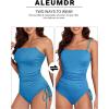 imageAleumdr Womens Ribbed One Piece Tummy Control Swimsuit Cheeky Tie Side High Cut Bathing Suit SwimwearLight Blue