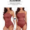 imageAleumdr Womens Ribbed One Piece Tummy Control Swimsuit Cheeky Tie Side High Cut Bathing Suit SwimwearMineral Red