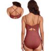 imageAleumdr Womens Ribbed One Piece Tummy Control Swimsuit Cheeky Tie Side High Cut Bathing Suit SwimwearMineral Red