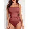 imageAleumdr Womens Ribbed One Piece Tummy Control Swimsuit Cheeky Tie Side High Cut Bathing Suit SwimwearMineral Red