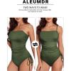 imageAleumdr Womens Ribbed One Piece Tummy Control Swimsuit Cheeky Tie Side High Cut Bathing Suit SwimwearMoss Green