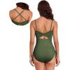 imageAleumdr Womens Ribbed One Piece Tummy Control Swimsuit Cheeky Tie Side High Cut Bathing Suit SwimwearMoss Green