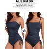 imageAleumdr Womens Ribbed One Piece Tummy Control Swimsuit Cheeky Tie Side High Cut Bathing Suit SwimwearNavy Blue