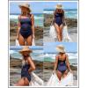 imageAleumdr Womens Ribbed One Piece Tummy Control Swimsuit Cheeky Tie Side High Cut Bathing Suit SwimwearNavy Blue