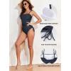 imageAleumdr Womens Ribbed One Piece Tummy Control Swimsuit Cheeky Tie Side High Cut Bathing Suit SwimwearNavy Blue