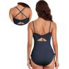 imageAleumdr Womens Ribbed One Piece Tummy Control Swimsuit Cheeky Tie Side High Cut Bathing Suit SwimwearNavy Blue