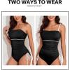 imageAleumdr Womens Ribbed One Piece Tummy Control Swimsuit Cheeky Tie Side High Cut Bathing Suit SwimwearStripe Black