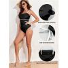 imageAleumdr Womens Ribbed One Piece Tummy Control Swimsuit Cheeky Tie Side High Cut Bathing Suit SwimwearStripe Black