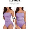 imageAleumdr Womens Ribbed One Piece Tummy Control Swimsuit Cheeky Tie Side High Cut Bathing Suit SwimwearWisteria Purple