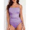 imageAleumdr Womens Ribbed One Piece Tummy Control Swimsuit Cheeky Tie Side High Cut Bathing Suit SwimwearWisteria Purple